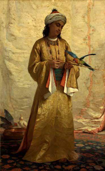 A Moorish Girl with Parakeet, Henriette Ronner